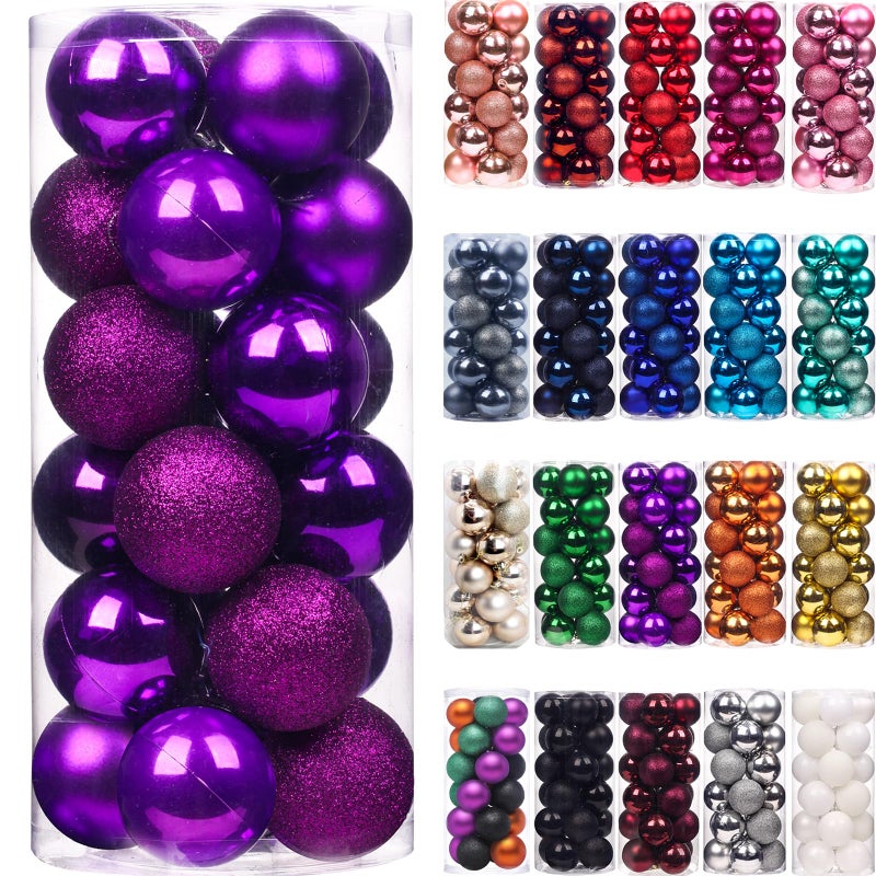 Emopeak 24Pcs Mini Christmas Balls Ornaments for Xmas Tree - 1.57 Inch Small Shatterproof Christmas Tree Decorations Hanging Ball for Holiday Wedding Party Decoration Purple - Image 1